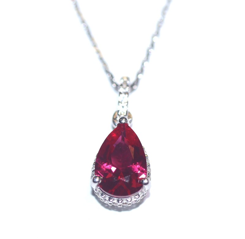 925 Sterling Silver  Lab created sapphire ruby pendant chain necklace 2.2g 18"