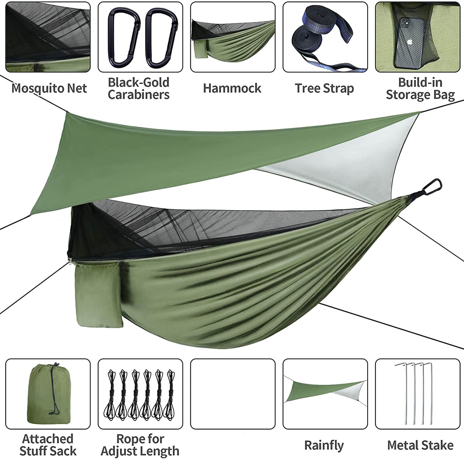 Double Person Camping Hammock With Mosquito Net + Rain Cover Tent Tarp