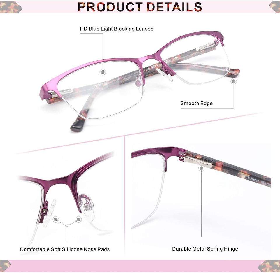 Premium Progressive Multifocus Metal Computer Reading Glasses for Women