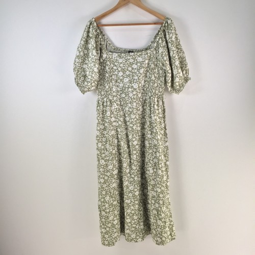 Dotti dress womens 14 fit flare midi green floral short sleeve stretch 106803