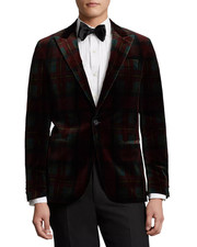 Polo Ralph Lauren Velvet Tartan Plaid Dinner Tuxedo Jacket 40 R Made In Italy