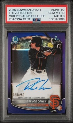 2025 Bowman Draft Chrome Trevor Cohen Purple Refractor Auto /250 Dual PSA 10/8