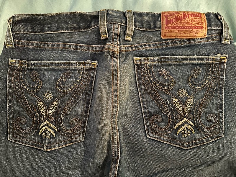 Lucky Brand Jeans Lil Maggie Embroidered Pocket Rare Low Waist Flare Size 4/27