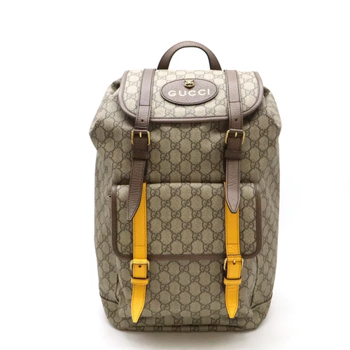 Sac à dos GUCCI Soft GG Supreme Courier tête de chat PVC cuir beige jaune 473869