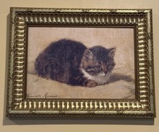 Stampa artistica vintage "The Parsons Kitten" gatto gattino incorniciata Henriette Ronner 13x10