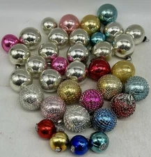 36 Multi Color SHINY BRITE Feather Tree Mini Christmas Ornaments Japan, Net