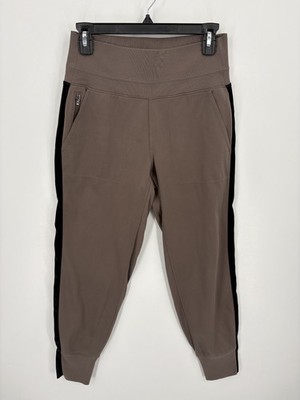Athleta Women's Venice Velvet Stripe Jogger Taupe Brown High Rise Pants, Small
