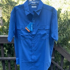 NEW! 3 Columbia Medium M Omni-Shade Short Sleeve Shirt BLUE GREY & GREEN