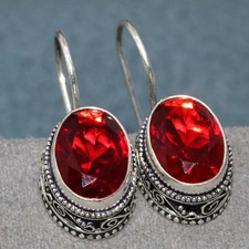 925 Silver Plated Vintage Oval Garnet Earrings 1.2