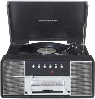 Crosley CR7016A-BK Rhapsody 7-in-1 Bluetooth 3-Speed Turntable, Black