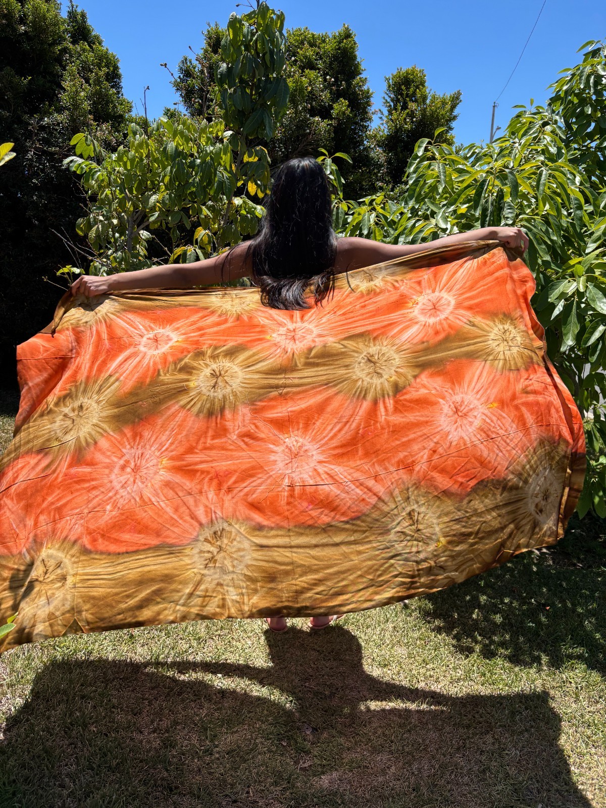 Hawaiian Design Sarong Orange Tan Brown Tie Dye Luau Wrap Beach Pareo Dress