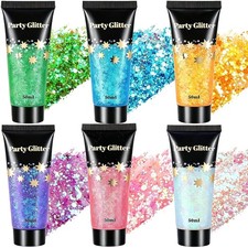 AROIC 6 Colors Face Body Glitter, 10.58 Oz Mermaid Hair Glitter for Kids
