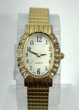 Fashion Watch Women Gold Tone Crystal Bezel Expansion Bracelet 22mm New Battery