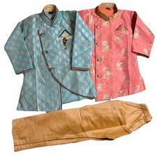3 Piece Lot Kids Boys Kurta Dhoti Sherwani Indian Indo-Western Jacquard Size 3