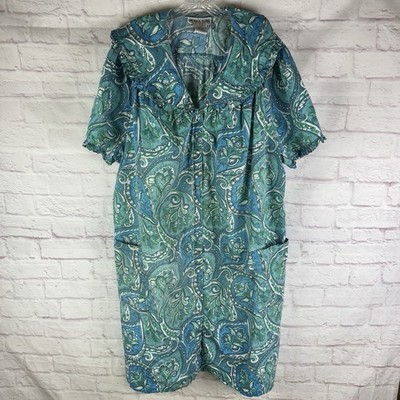 Models Coat Blue Paisley Ruffle Collar Button Front House Dress 10182 Women's 3X