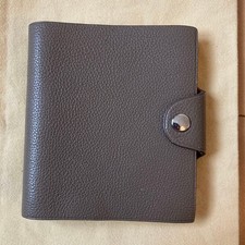 HERMES Ulysses Mini Notebook Cover Greige Leather Day Planners Cover Women's