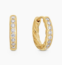 DAVID YURMAN 18K GOLD DIAMOND PAVE HUGGIE HOOP EARRINGS