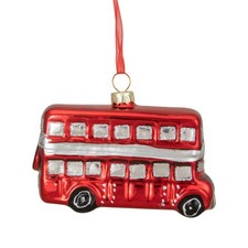 Northlight 3.75-Inch Red and Silver Double Decker Bus Glass Christmas Ornament
