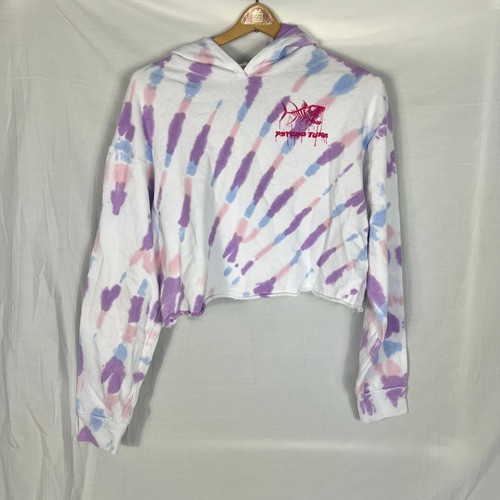 Felpa con cappuccio donna Psycho Tuna cropped piccola viola tie dye nuova con etichetta - Foto 1 di 8