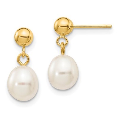 Ohrhänger 10 Karat Gelbgold 6-7 mm weißer Reis Süßwasserzuchtperlen