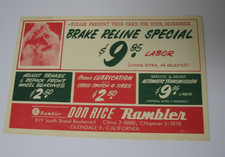 1958 Rare Don Rice Rambler Bulletin Service Mailer Glendale, CA
