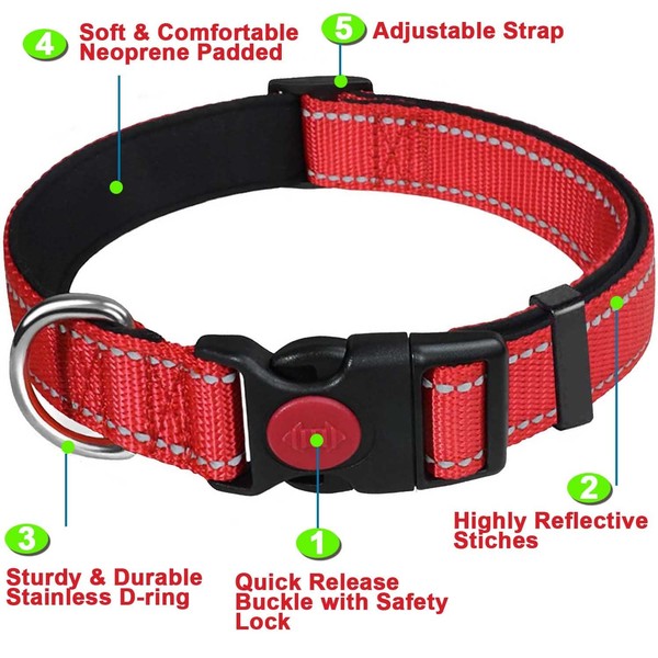 Hundehalsband Reflective Verstellbar Neopren Nylon FüR Kleine Bis GroßE Hunde-image