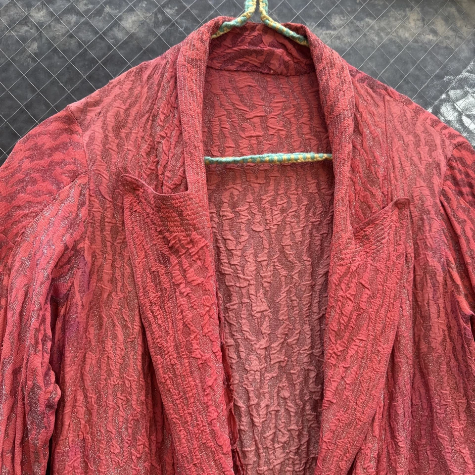 Vintage Salmon Pink Silk & Metallic Lamé Balloon Sleeve Jacket Dress Blouse Top - Image 3 of 4