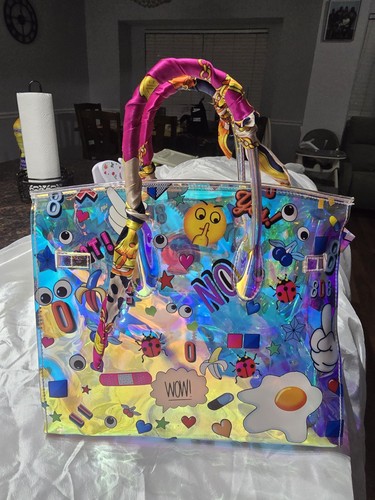 Augenmotiv holografisch PVC Luxus Graffiti Geschenk Beuteltasche durchsichtig Handtasche zusätzlicher Griff - Bild 6 von 16