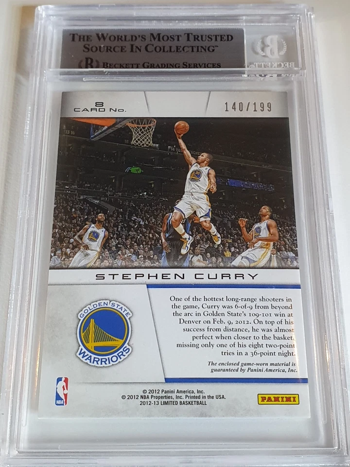 2012 Limited Stephen Curry #PATCH /199 Jumbo Game Jersey - BGS 9 (POP 2) - Image 4 of 4