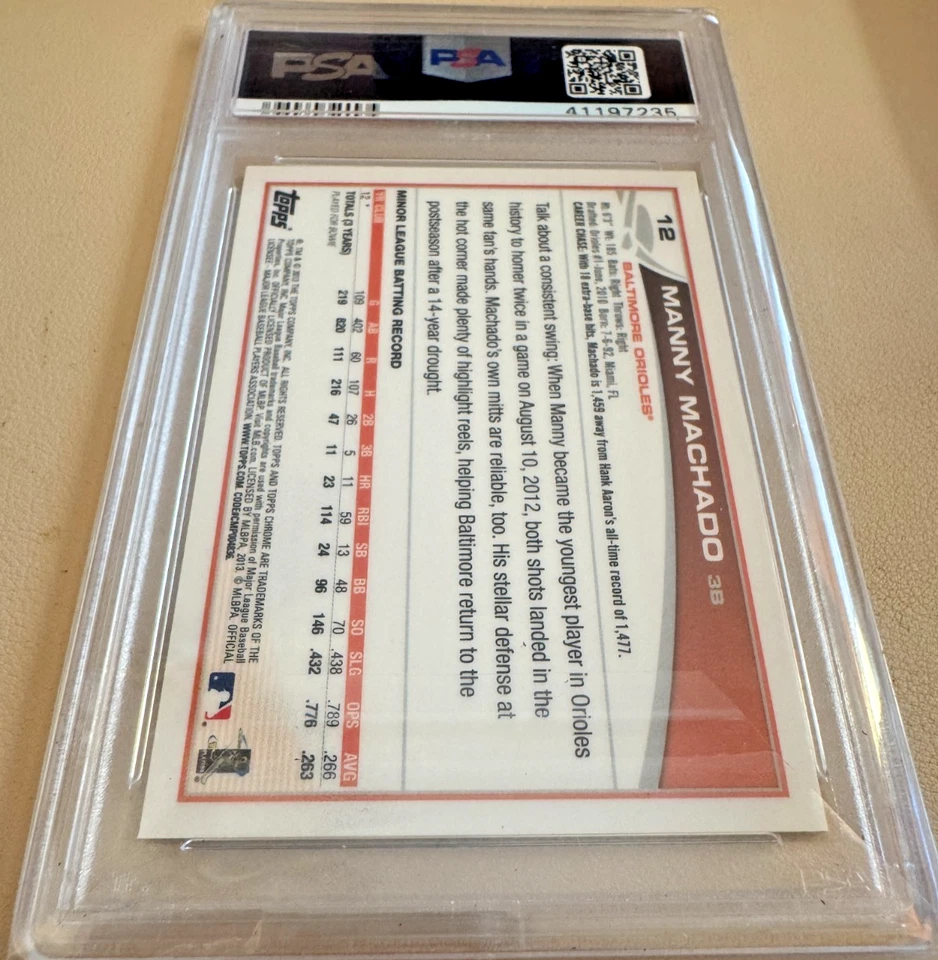 Manny Machado 2013 Topps Chrome Rookie #12 PSA GEMA COMO NUEVO 10 RC Foto 2 de 2