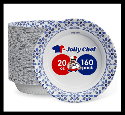 JOLLY CHEF 160 Count Paper Bowls 20 oz Soak Proof Heavy Duty Printed Disposable