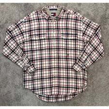 Tommy Hilfiger Plaid Button Down Shirt Classic Red White Check Pattern L/S Sz L