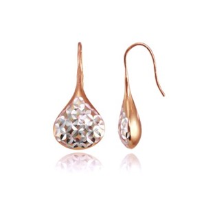 Authentic Polished Diamond-Cut Pear Shape Lotus Earrings Two-Tone Rose Gold Plated Silver