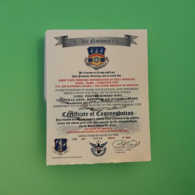 AIR NATIONAL GUARD - KY / 123RD FIGHTER-BOMBER WING~CERTIFICATE OF COMMENDATION
