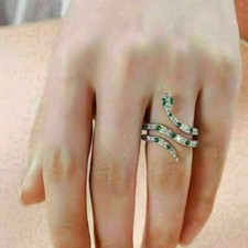 2Ct Simulated Green Emerald  Diamond Snake Engagement Ring 14K White GoldPlated