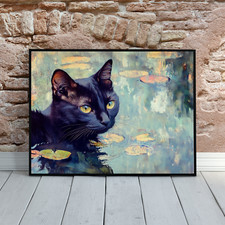 Monet style Cat in The Lily pond print cat lovers gift poster