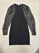 Zara Women Black Bodycon Ponte  Stretch Puff Satin Sleeves Size M