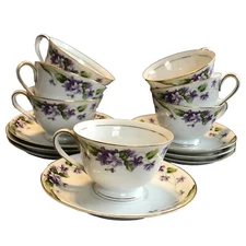 Five (5) Available Noritake Nancy Footed Cup and Saucer Sets - PRICE PER SET