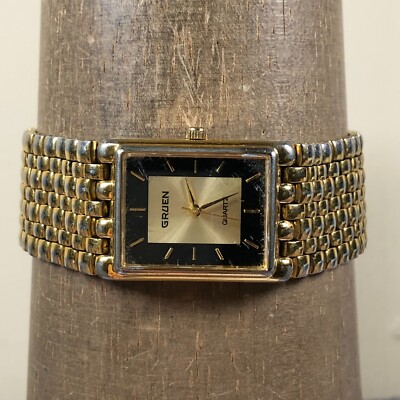 Gruen Mens 236-Y121 Dress Black Gold Dial Tone Quartz Analog 23mm