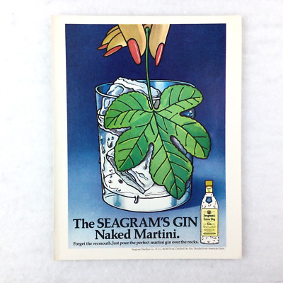 SEAGRAM'S GIN 70s VINTAGE PRINT AD Naked Martini Fig Leaf Liquor Cocktail Rocks