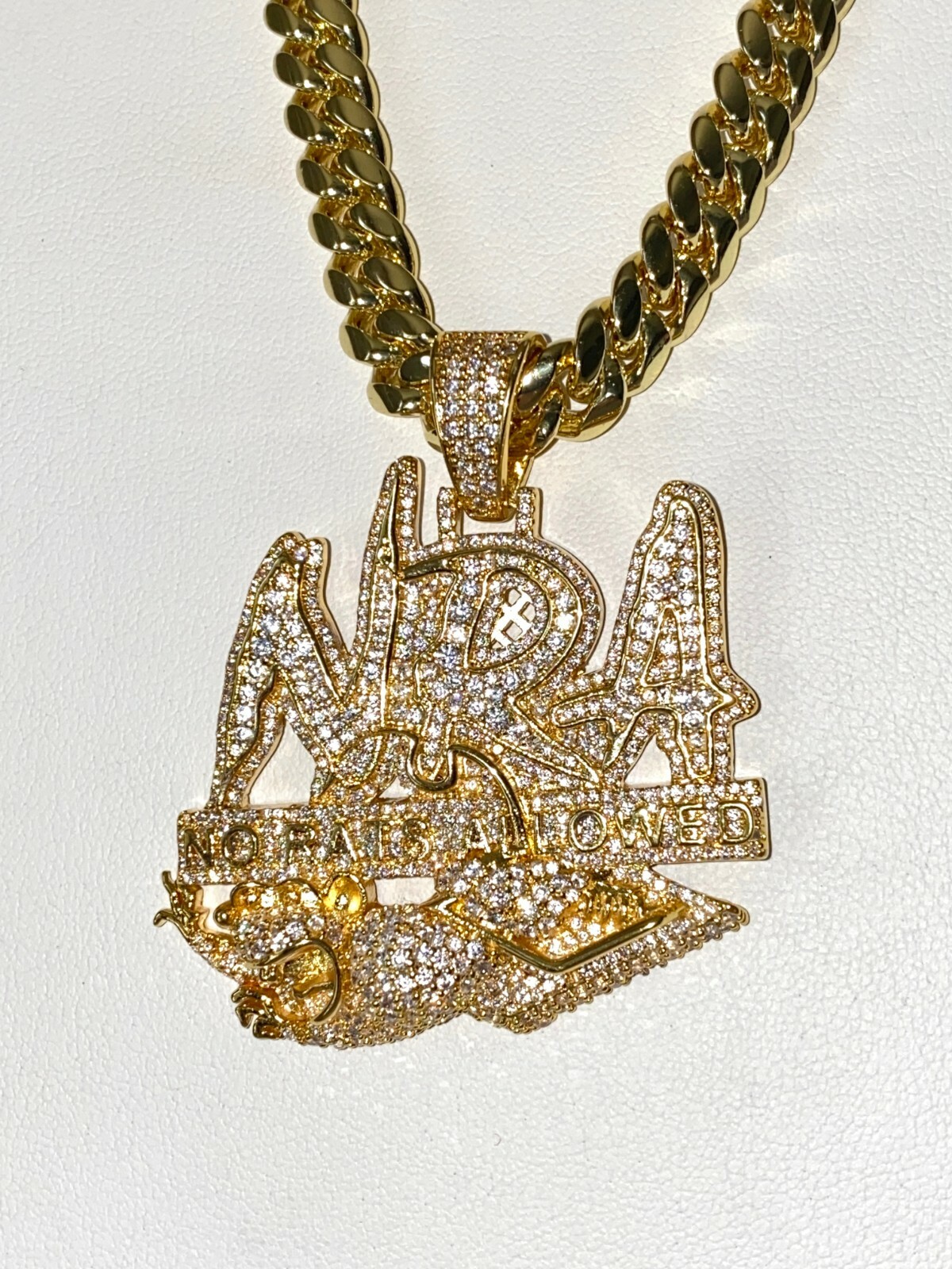 ACABADO ORO 14K Estampilla Cadena de eslabones de Miami Sin Ratas Permitidas Colgante Garantía