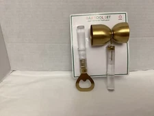 2-Piece Home Bar Tools Set Jigger  & Bottle Opener Gold /with Handles Gift Set