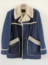 Vintage JCPenny Lrg Marlboro Man Denim Sherpa Lined Pile Rancher Jacket Coat