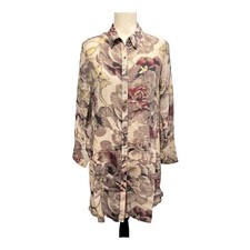 Soft Surroundings Top S Dark Floral Sheer Button Down Tunic Lightweight Artsy