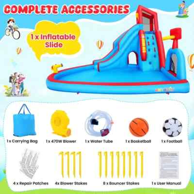 10 In 1 Inflatable Bounce House Bouncy Jumping Castle with Blower Slide for Kids