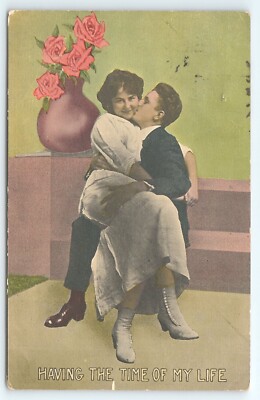 Postcard Having the Time of My Life Woman Sitting On Mans Lap