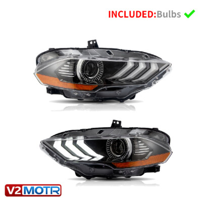 Set Pair LED Projector Headlights Assembly For 2018 2019 2020 2021 Ford Mustang