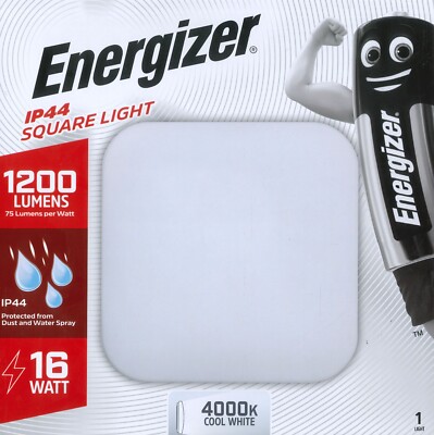 16W Energizer LED IP44 eckige Deckenschottleuchte, 4000K kaltweiß, 1200lm