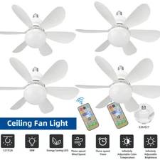 4X Ceiling Fan E27 Socket Fan 30W w/Dimmable LED Light Remote Controller 3 Speed