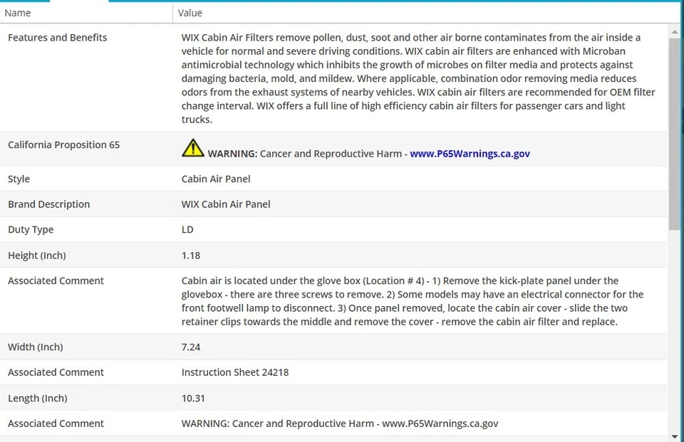 Filtro de aire de cabina WIX para MERCEDES-BENZ S500 2007-2008 V8-5,5 L Foto 3 de 4